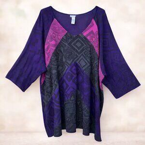 Catherines Plus Sized Purple/Gray/Blk/Fushia Rounded Neck Tunic - 5X
